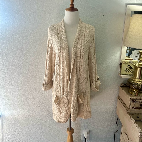 Sparrow Anthropologie cream cotton crocheted cardigan Size XS - Picture 2 of 12